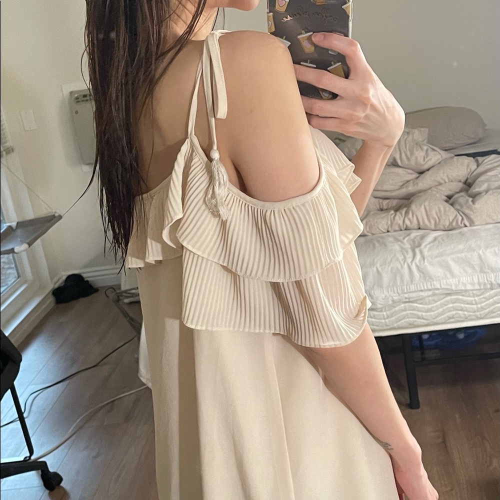 Blush Off-Shoulder Ruffle Shift Dress